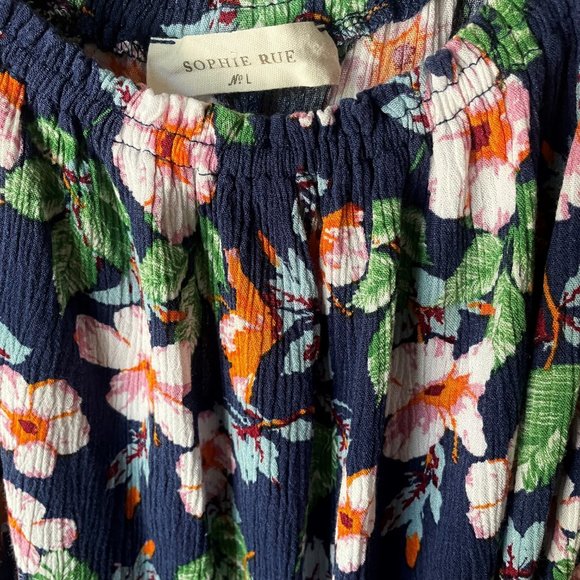 Sophie Rue Blue Floral Flutter Sleeve Off The Shoulder Crop Top Boho Blouse L - Picture 4 of 13